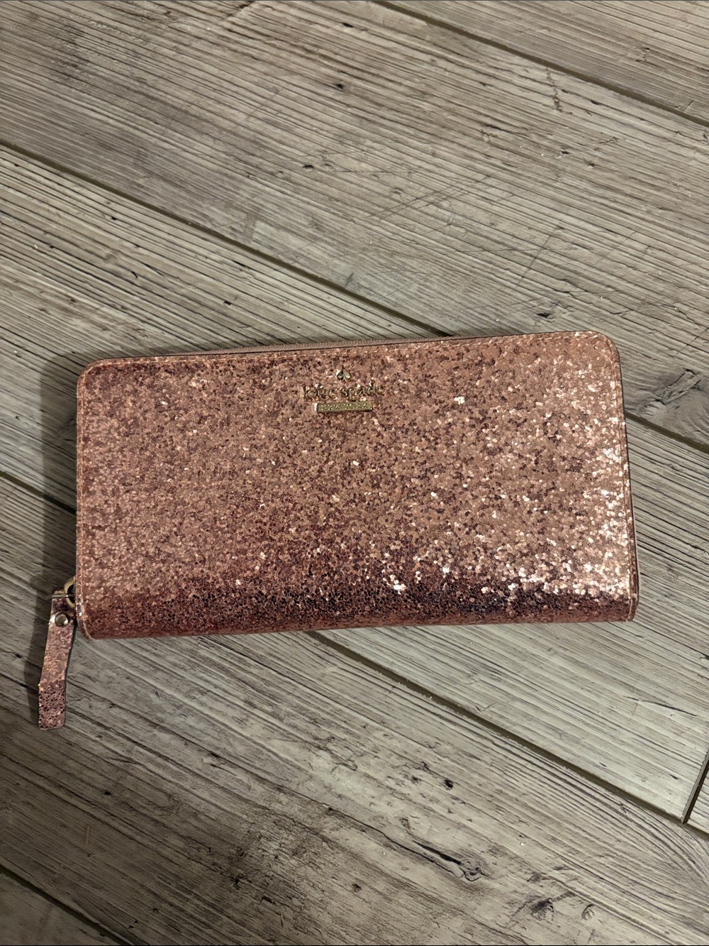 Kate Spade Sparkling Rose Gold Zip-Around Wallet